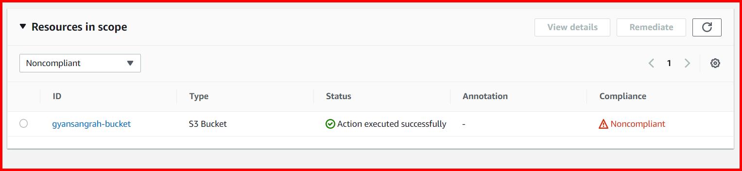 Picture showing the status of resource when remediation is run on non-compliance resources